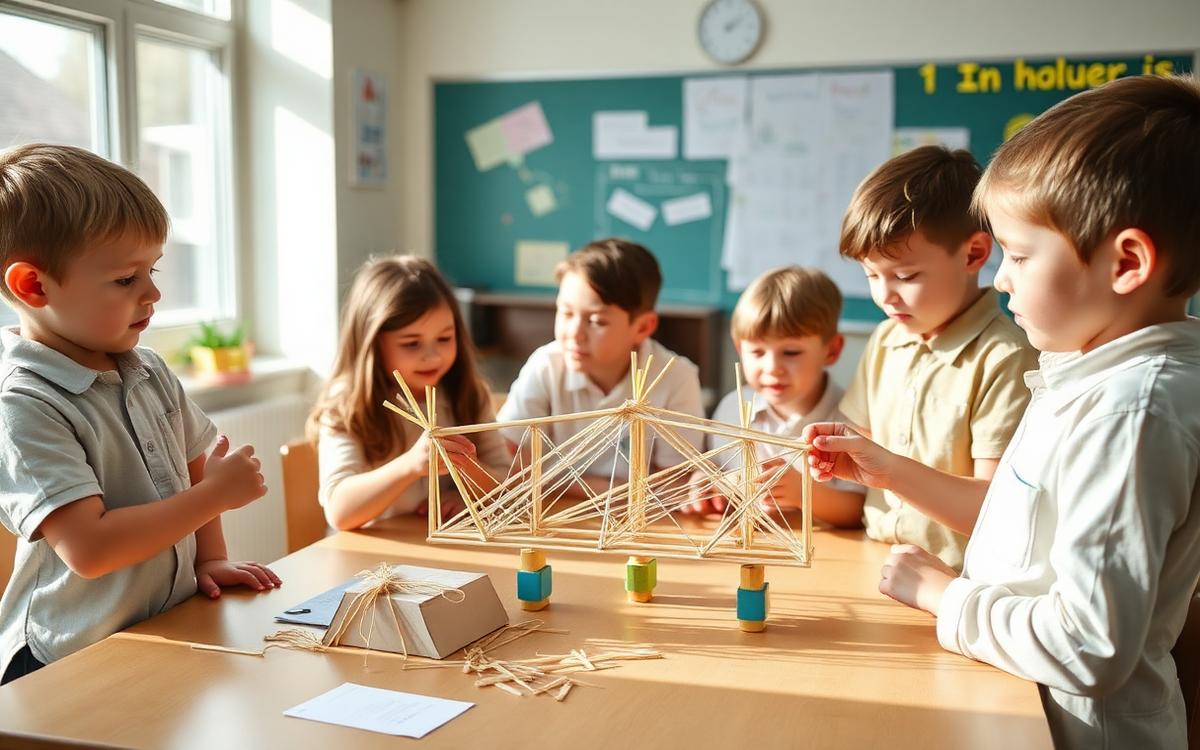 Leerlingen tijdens de les Knikkerbaan-ingenieurs