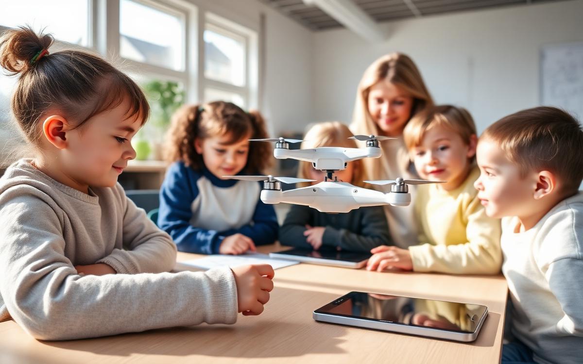 Leerlingen tijdens de les Drones & luchtvaart