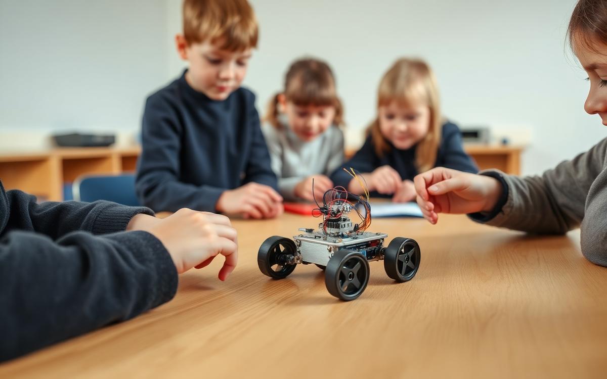 Leerlingen tijdens de les Robotvoetbal: programmeer je eigen team